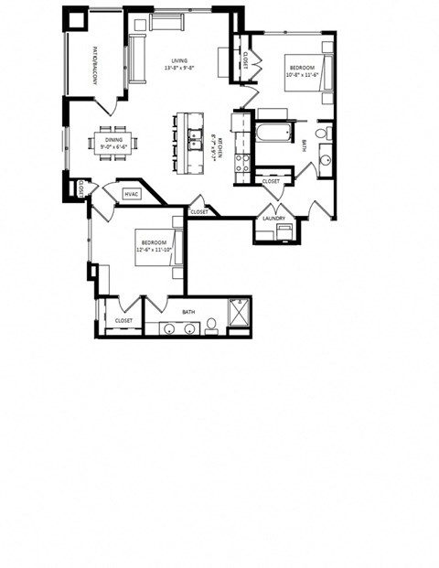 2 Bedroom C1 Floor Plan at Two Points Crossing, Madison, WI, 53593